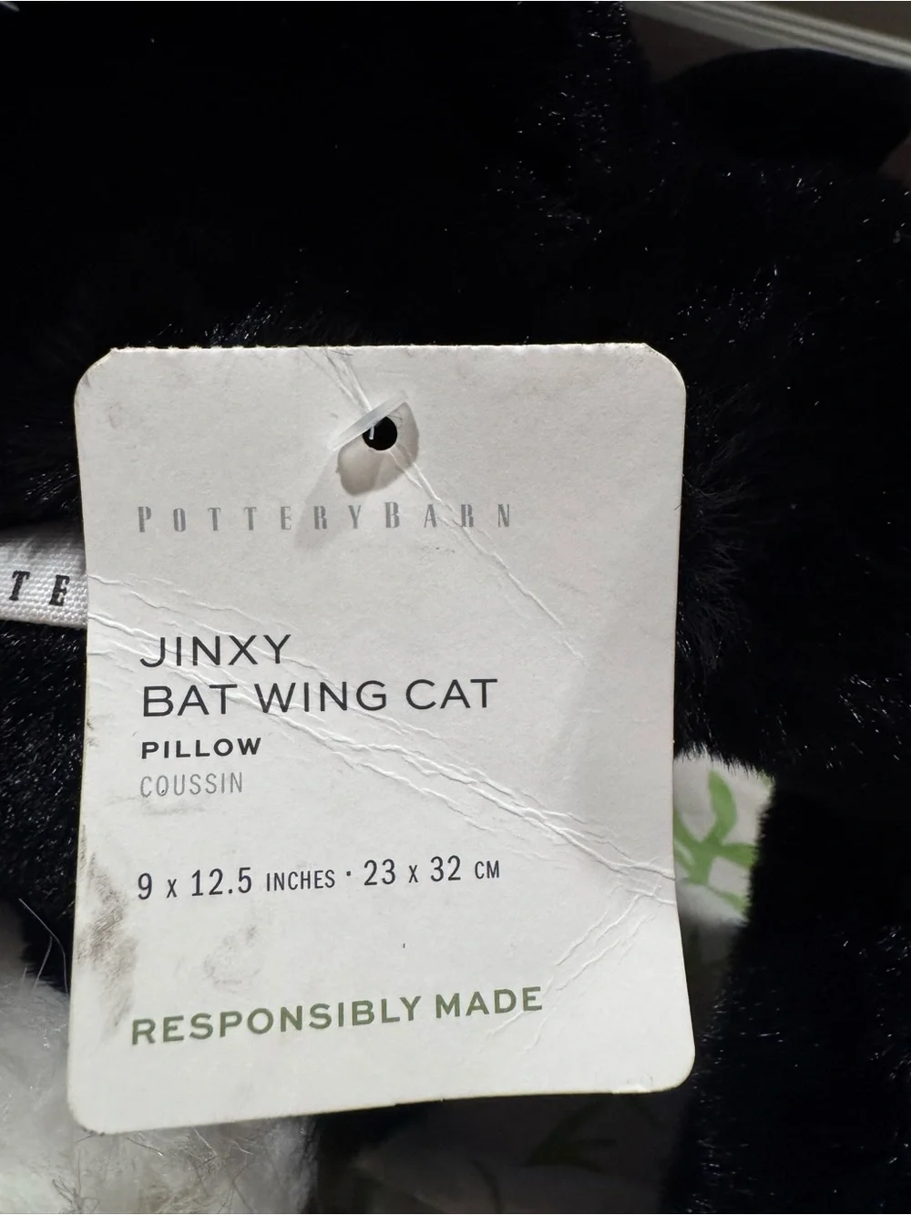 NWT Pottery Barn Jinxy Boo Bat Wing Cat Halloween Plush Pillow Retired Rare